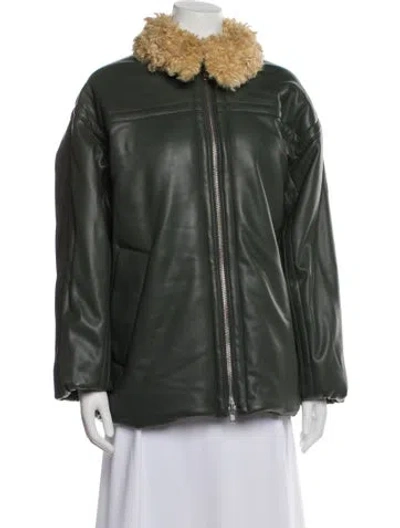 Pre-owned Stand Studio Faux Leather Jacket In Green