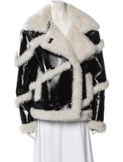 Pre-owned Stand Studio Faux Leather Printed Faux Fur Jacket In Black