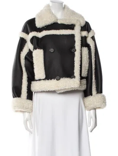 Pre-owned Stand Studio Faux Leather Striped Faux Fur Jacket In Black