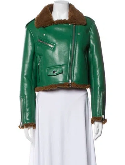 Pre-owned Stand Studio Faux Shearling Biker Jacket In Green