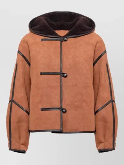 Stand Studio Faux Shearling Hooded Short Coat In Brown