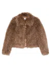 Stand Studio Plush Faux Fur Short Coat In Brown