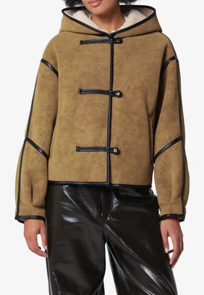 Stand Studio Fia Hooded Faux Shearling Jacket With Toggle Fastening In Green