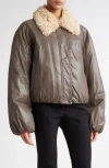 Stand Studio Fran Faux Leather Jacket With Faux Fur Collar In Brown