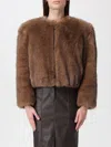 Stand Studio Short Cropped Faux Fur Jacket With Round Neckline In Brown