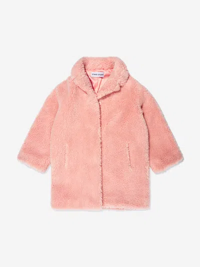 Stand Studio Kids' Girls Faux Fur Camille Cocoon Mini Coat In Pink