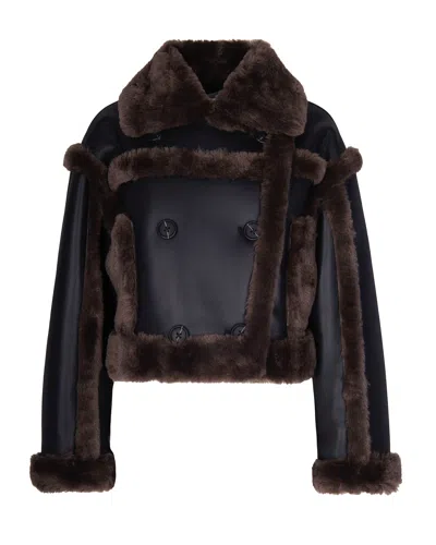 Stand Studio Cropped Oversized Shearling Jacket With Double-breasted Closure In Black