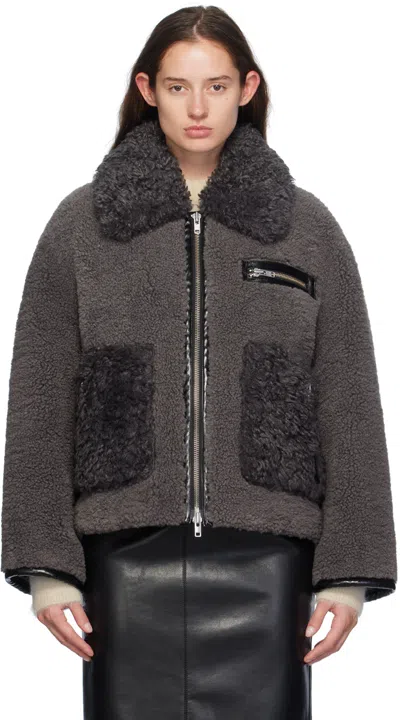 Stand Studio Womens Smoke Grey Joann Zip-pockets Relaxed-fit Faux-shearling Jacket