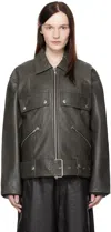 Stand Studio Gray Yara Leather Jacket In 57060 Avocado