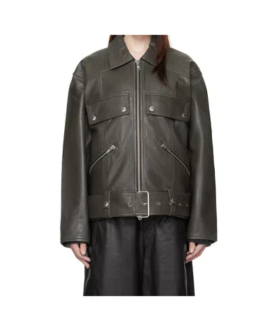 Stand Studio Gray Yara Leather Jacket In Black