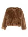 Stand Studio Cropped Faux Fur Coat With Minimalistic Design And Plush Texture In Brown