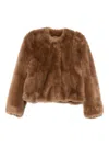 Stand Studio Cropped Faux Fur Coat With Minimalistic Design And Plush Texture In Brown