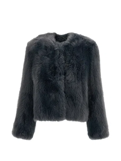 Stand Studio Halle Faux-fur Coat In Blue