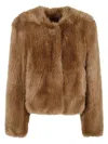 Stand Studio Cropped Faux Fur Coat With Minimalistic Design And Plush Texture In Brown