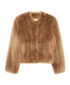 Stand Studio Cropped Faux Fur Coat With Minimalistic Design And Plush Texture In Brown