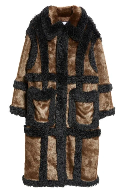 Stand Studio Hayden Oversize Faux Fur Coat In Light Brown/black