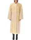Stand Studio Long Patchwork Eco Fur Coat In Beige