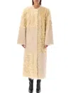 Stand Studio Long Patchwork Eco Fur Coat In Cream