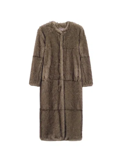 Stand Studio Hilma Patchwork Faux-fur Coat In Brown