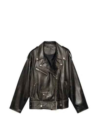 Stand Studio Isobelle Leather Biker Jacket In Black