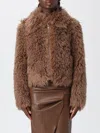 Stand Studio Plush Cropped Jacket With Rounded Collar In Brown