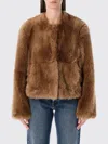 Stand Studio Short Cropped Faux Fur Jacket With Round Neckline In Brown