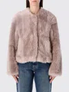 Stand Studio Cropped Faux Fur Jacket With Boxy Silhouette In Pink
