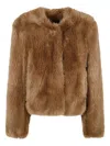 Stand Studio Cropped Faux Fur Coat With Plush Texture And Boxy Silhouette In Multi