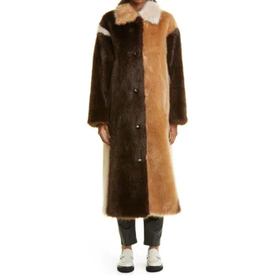 Stand Studio Jessie Colorblock Faux Fur Coat In Brown