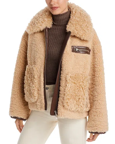 Stand Studio Joann Faux Fur Jacket In Natural Beige