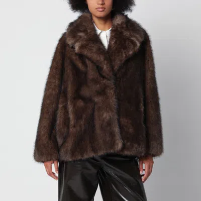 Stand Studio Journi Faux Fur Shawl-collar Jacket With Concealed Front In Multi