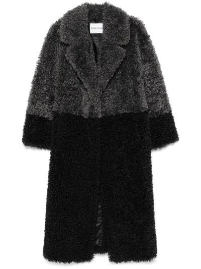 Stand Studio Black & Gray Julie Faux-shearling Coat In 88701 Black/grey