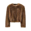 Stand Studio Short Cropped Faux Fur Jacket With Round Neckline In Brown