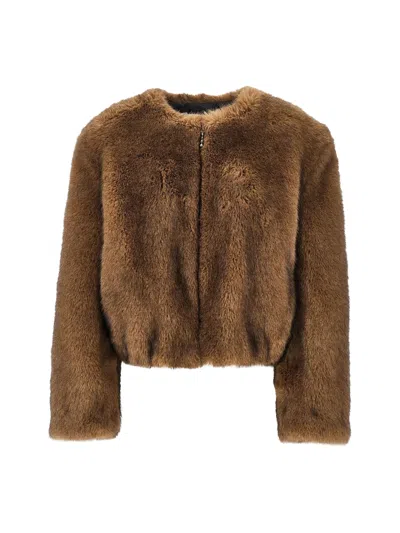 Stand Studio Karly Jacket With Statement Shoulders And Voluminous Sleeves In Brown