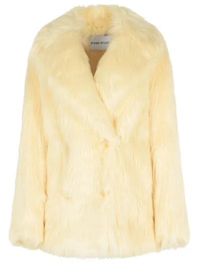 Stand Studio Katalina Faux Fur Coat In Yellow