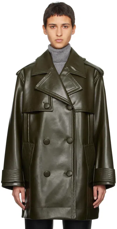 Stand Studio Khaki Flora Faux-leather Trench Coat In 59950 Dark Olive