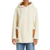 Stand Studio Khalessi Double Breasted Faux Shearling Hooded Coat In Off White/tan