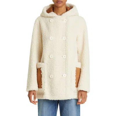Stand Studio Khalessi Double Breasted Faux Shearling Hooded Coat In Off White/tan