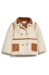 Stand Studio Kids' Chloe Double Breasted Faux Shearling Jacket In Off White/ Tan