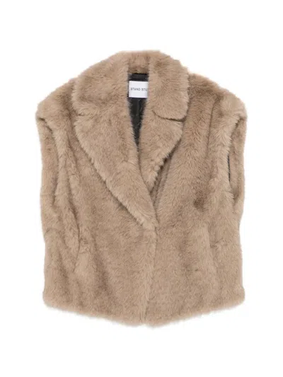 Stand Studio Kinley Faux-fur Shawl-lapels Gilet In Brown