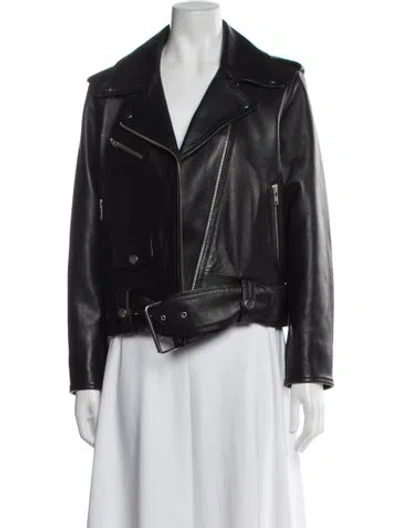 Pre-owned Stand Studio Lamb Leather Biker Jacket In Black