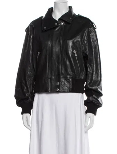 Pre-owned Stand Studio Lamb Leather Biker Jacket In Black