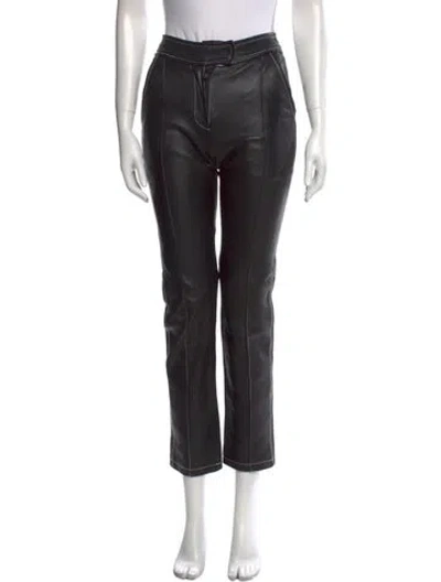 Pre-owned Stand Studio Lamb Leather Straight Leg Pants In Black
