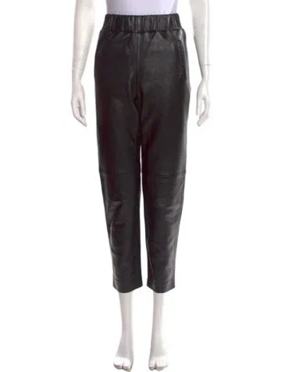 Pre-owned Stand Studio Lamb Leather Straight Leg Pants In Black
