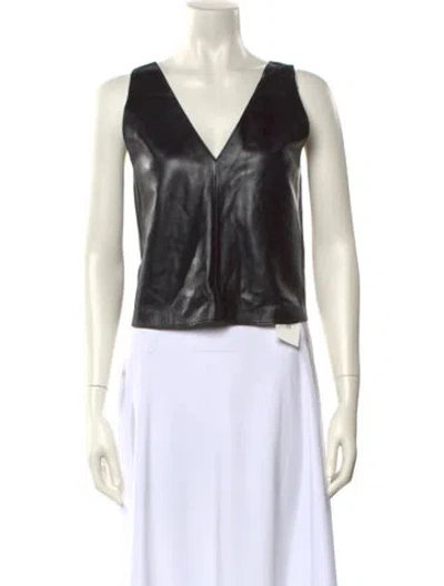 Pre-owned Stand Studio Lamb Leather V-neck Crop Top In Black