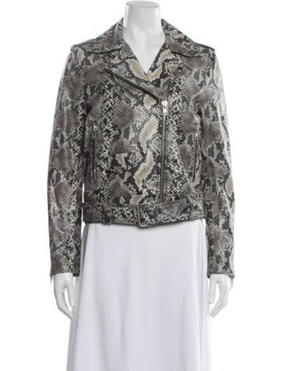 Pre-owned Stand Studio Lambskin Animal Print Biker Jacket In Multicolor