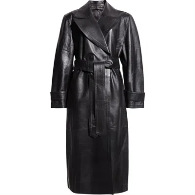 Stand Studio Laney Belted Leather Trench Coat In Black