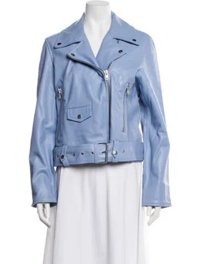 Pre-owned Stand Studio Leather Biker Jacket In Blue