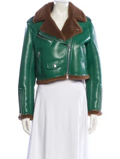 Pre-owned Stand Studio Leather Biker Jacket In Green