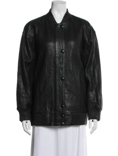 Pre-owned Stand Studio Leather Bomber Jacket In Black